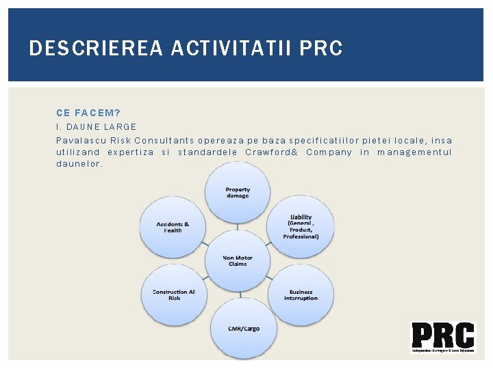 DESCRIEREA ACTIVITATII PRC CE FACEM? I. DAUNE LARGE Pavalascu Risk Consultants opereaza pe baza DESCRIEREA ACTIVITATII PRC CE FACEM? I. DAUNE LARGE Pavalascu Risk Consultants opereaza pe baza