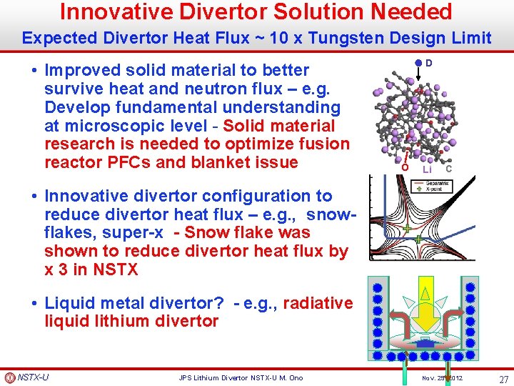 Innovative Divertor Solution Needed Expected Divertor Heat Flux ~ 10 x Tungsten Design Limit