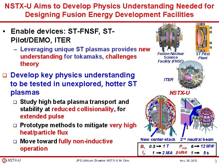 NSTX-U Aims to Develop Physics Understanding Needed for Designing Fusion Energy Development Facilities •