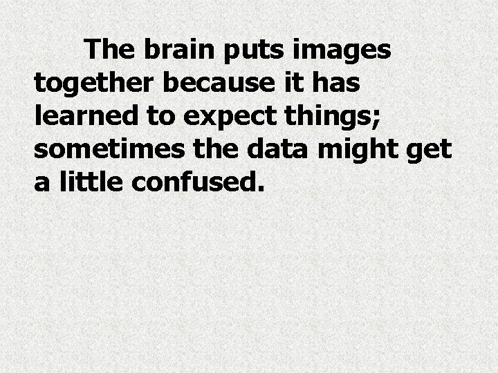 The brain puts images together because it has learned to expect things; sometimes the