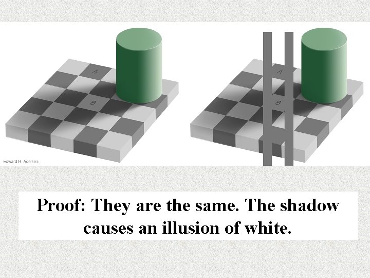 Proof: They are the same. The shadow causes an illusion of white. 