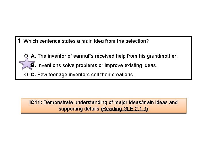 1 Which sentence states a main idea from the selection? Ο A. The inventor