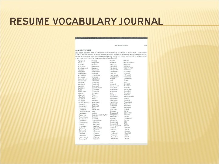 RESUME VOCABULARY JOURNAL 