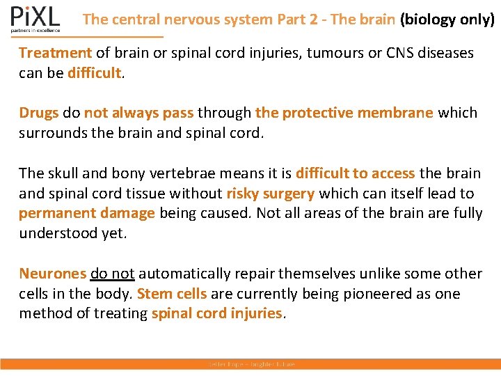 The central nervous system Part 2 - The brain (biology only) Treatment of brain