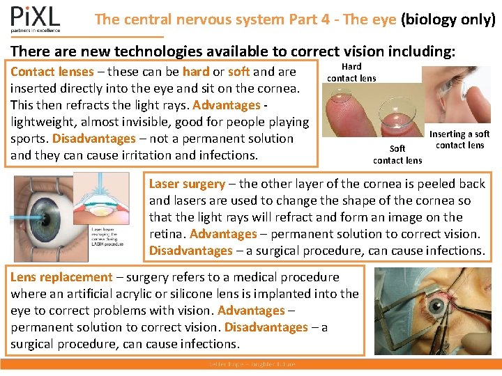 The central nervous system Part 4 - The eye (biology only) There are new