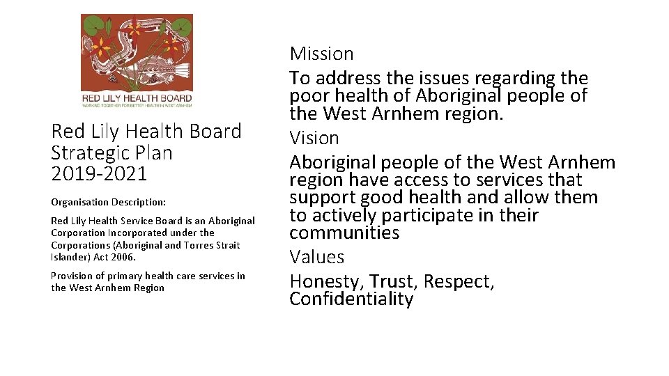 Red Lily Health Board Strategic Plan 2019 -2021 Organisation Description: Red Lily Health Service