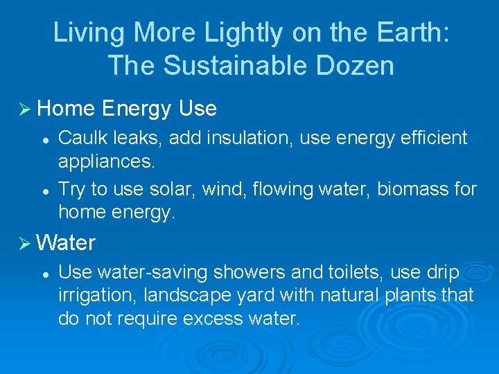 Living More Lightly on the Earth: The Sustainable Dozen Ø Home Energy Use l