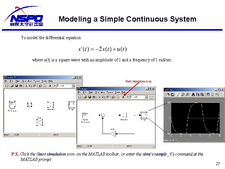 Modeling a Simple Continuous System To model the differential equation where u(t) is a