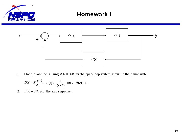 Homework I r y + - 1. Plot the root locus using MATLAB for