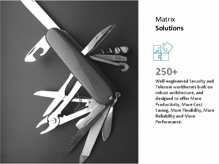 Matrix Solutions 250+ Well-engineered Security and Telecom workhorses built on robust architecture, and designed