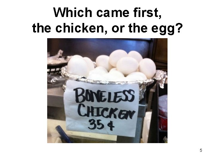 Which came first, the chicken, or the egg? 5 