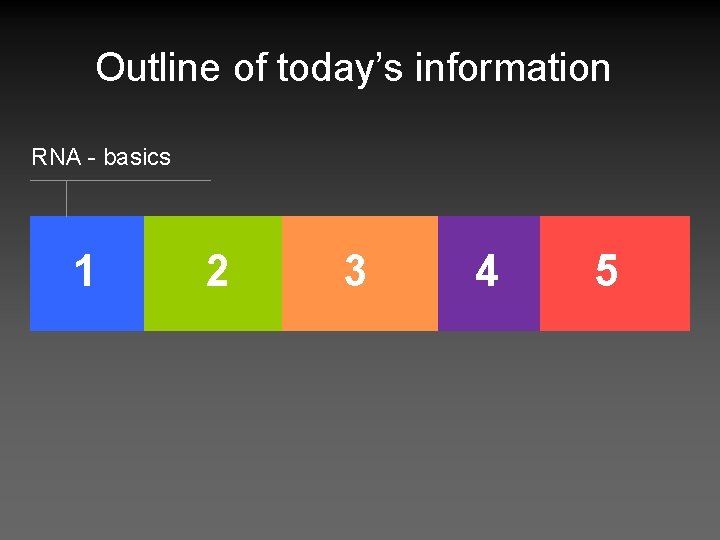 Outline of today’s information RNA - basics 1 2 3 4 5 