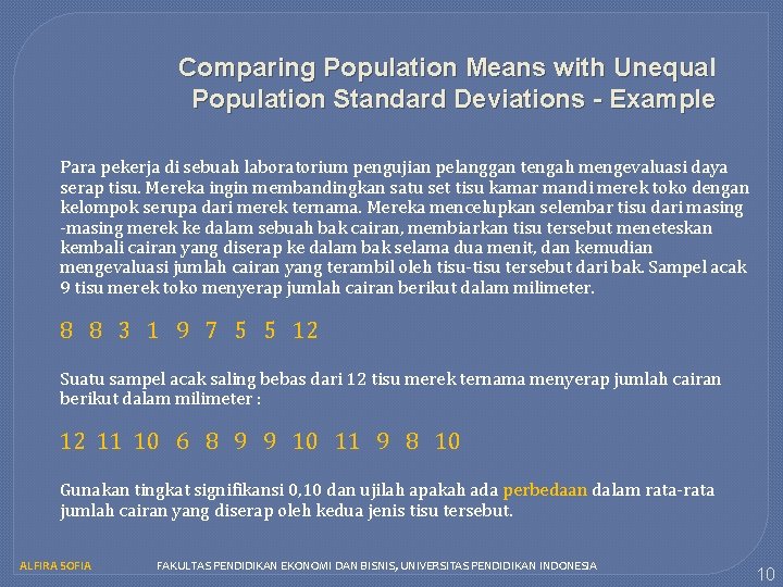 Comparing Population Means with Unequal Population Standard Deviations - Example Para pekerja di sebuah