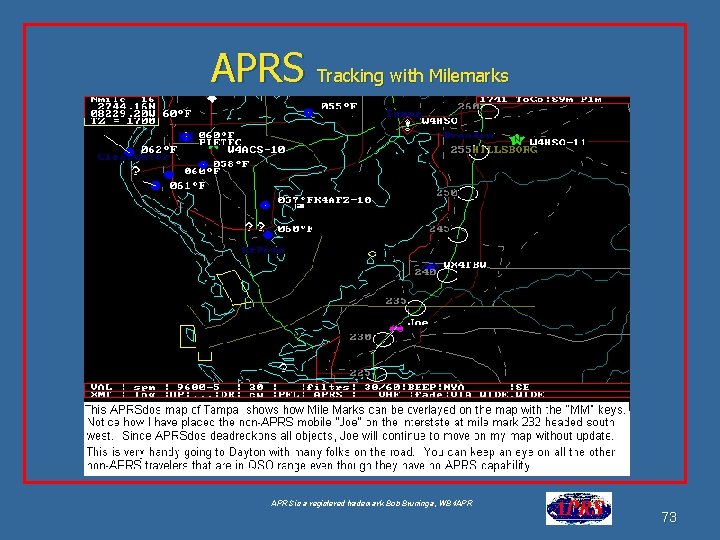 APRS Tracking with Milemarks APRS is a registered trademark Bob Bruninga, WB 4 APR