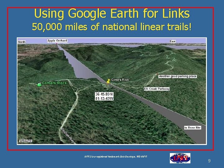 Using Google Earth for Links 50, 000 miles of national linear trails! APRS is
