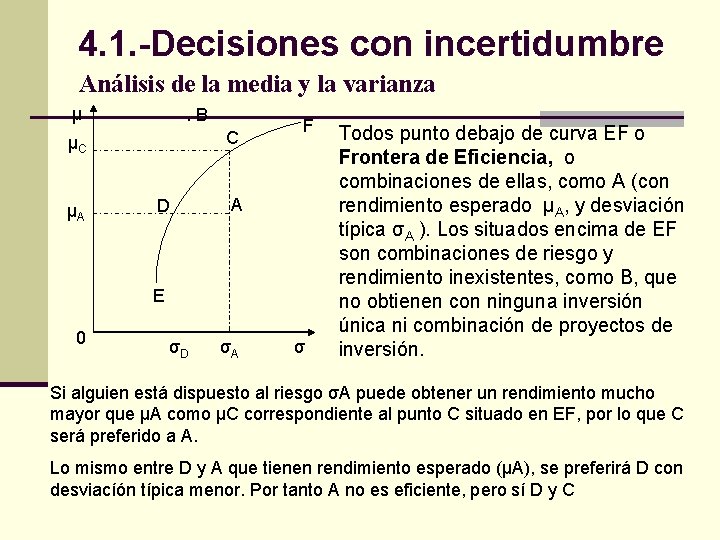 4. 1. -Decisiones con incertidumbre Análisis de la media y la varianza µ .
