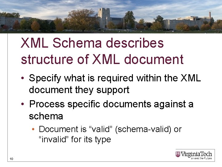 XML Schema describes structure of XML document • Specify what is required within the