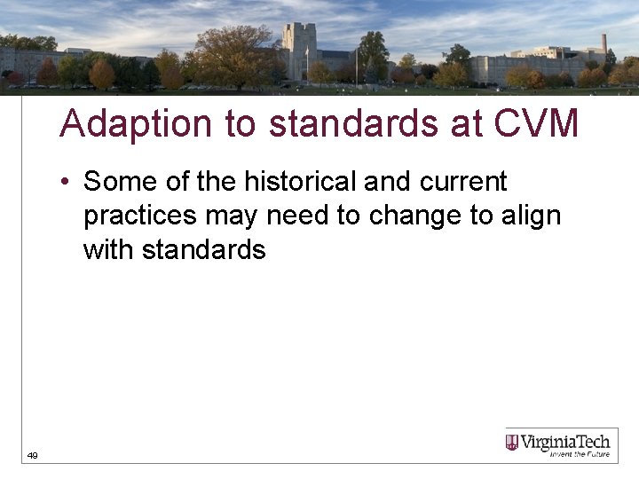 Adaption to standards at CVM • Some of the historical and current practices may