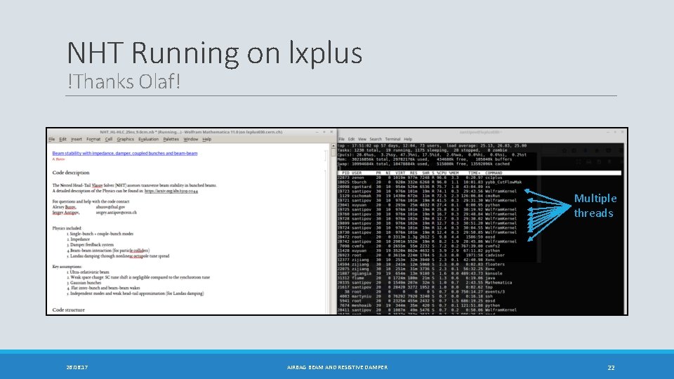 NHT Running on lxplus !Thanks Olaf! Multiple threads 26. 06. 17 AIRBAG BEAM AND