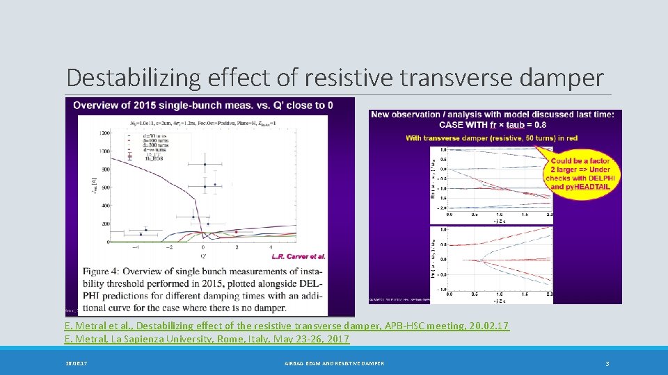 Destabilizing effect of resistive transverse damper E. Metral et al. , Destabilizing effect of