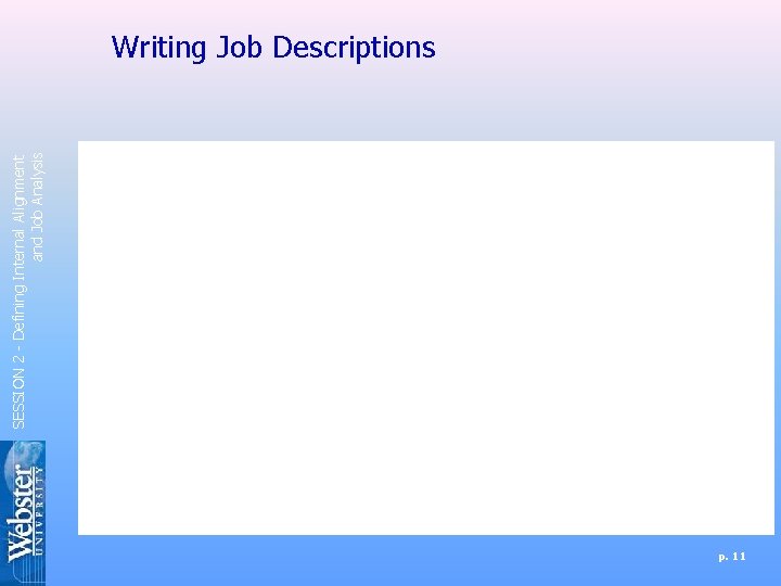 SESSION 2 - Defining Internal Alignment and Job Analysis Writing Job Descriptions p. 11