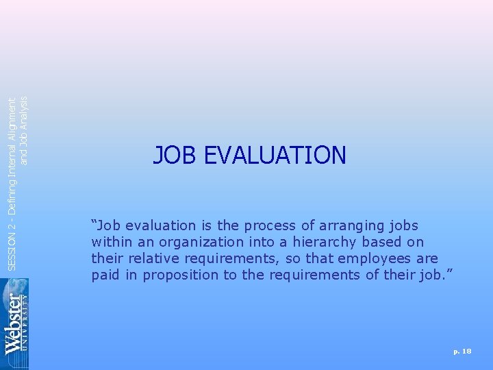 SESSION 2 - Defining Internal Alignment and Job Analysis JOB EVALUATION “Job evaluation is SESSION 2 - Defining Internal Alignment and Job Analysis JOB EVALUATION “Job evaluation is