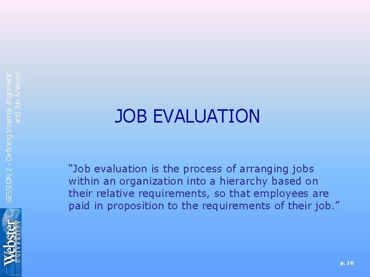 SESSION 2 - Defining Internal Alignment and Job Analysis JOB EVALUATION “Job evaluation is