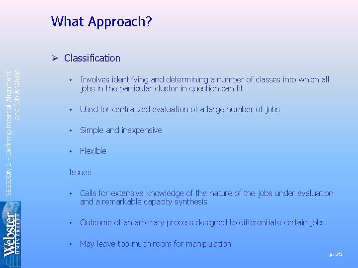 What Approach? SESSION 2 - Defining Internal Alignment and Job Analysis Ø Classification •