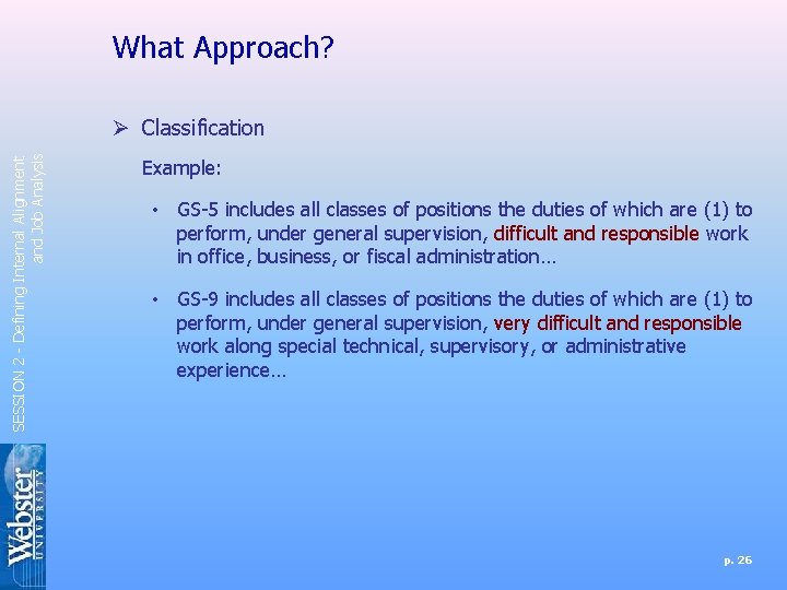 What Approach? SESSION 2 - Defining Internal Alignment and Job Analysis Ø Classification Example: What Approach? SESSION 2 - Defining Internal Alignment and Job Analysis Ø Classification Example: