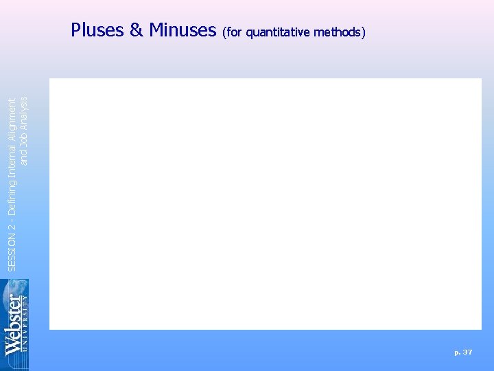 SESSION 2 - Defining Internal Alignment and Job Analysis Pluses & Minuses (for quantitative SESSION 2 - Defining Internal Alignment and Job Analysis Pluses & Minuses (for quantitative