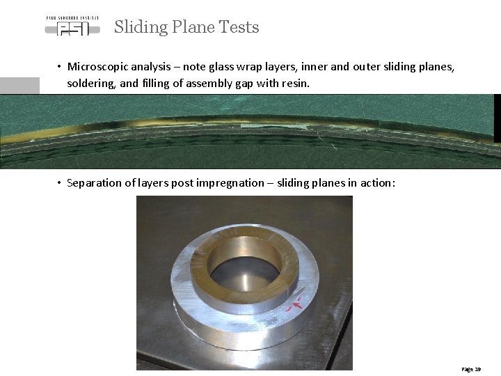 Sliding Plane Tests • Microscopic analysis – note glass wrap layers, inner and outer
