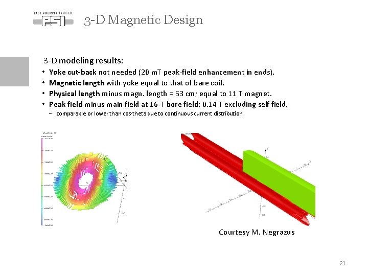 3 -D Magnetic Design 3 -D modeling results: • • Yoke cut-back not needed