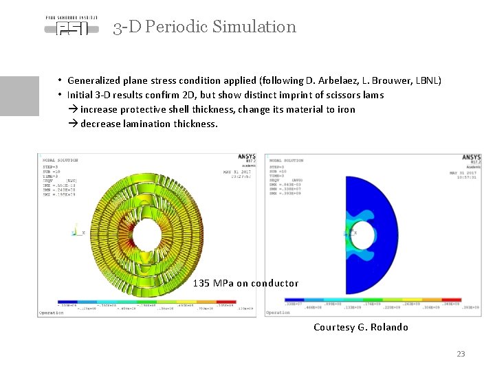 3 -D Periodic Simulation • Generalized plane stress condition applied (following D. Arbelaez, L.