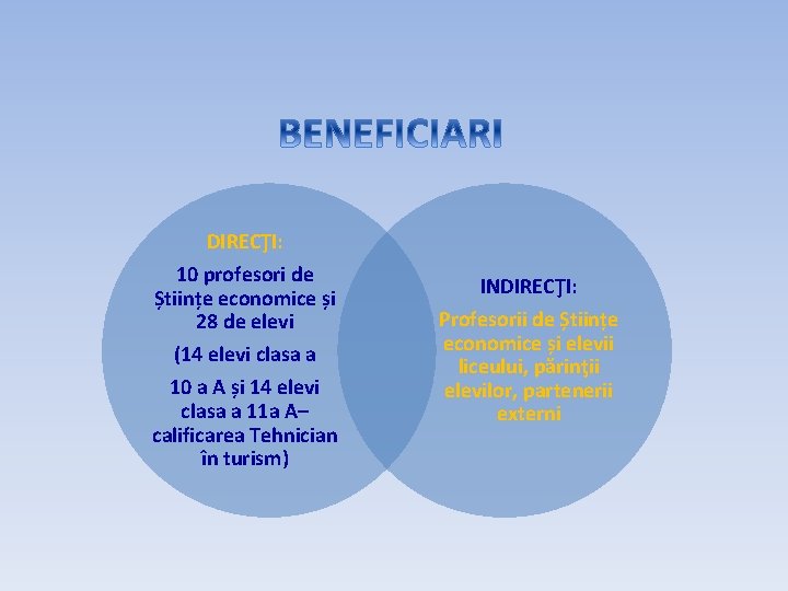 DIRECŢI: 10 profesori de Științe economice și 28 de elevi (14 elevi clasa a