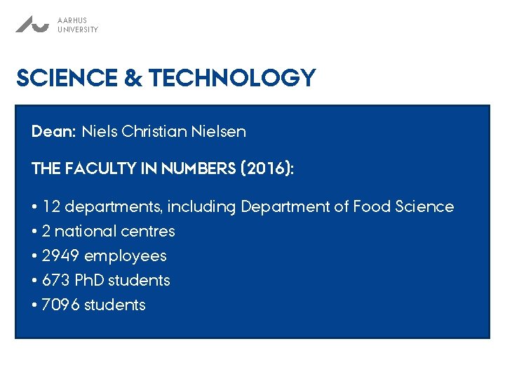 AARHUS UNIVERSITY SCIENCE & TECHNOLOGY Dean: Niels Christian Nielsen THE FACULTY IN NUMBERS (2016):