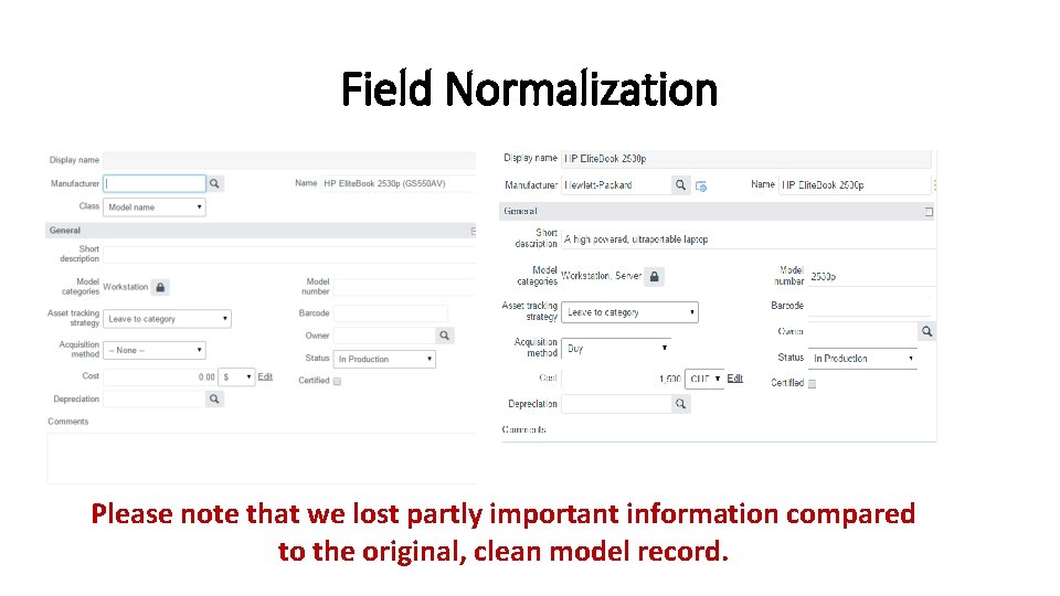 Field Normalization Please note that we lost partly important information compared to the original,
