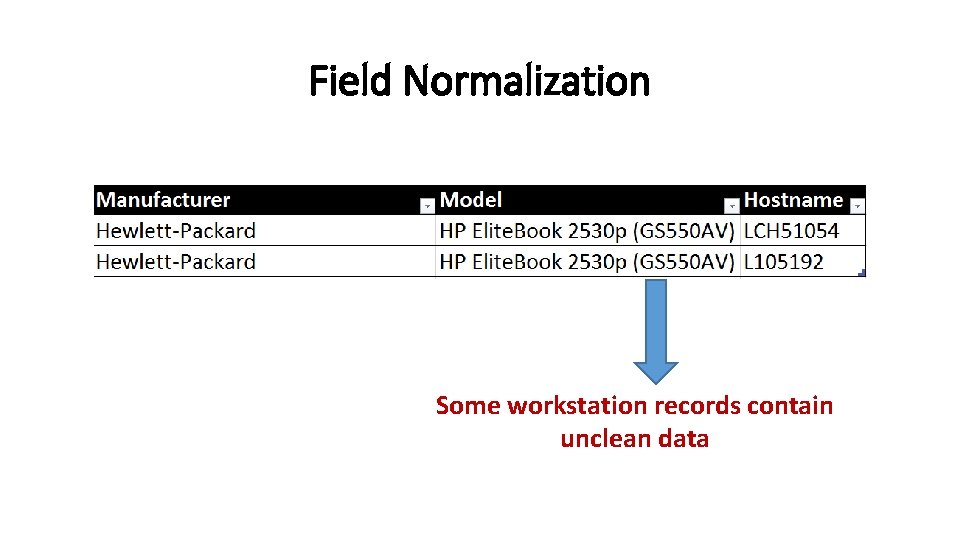 Field Normalization Some workstation records contain unclean data 