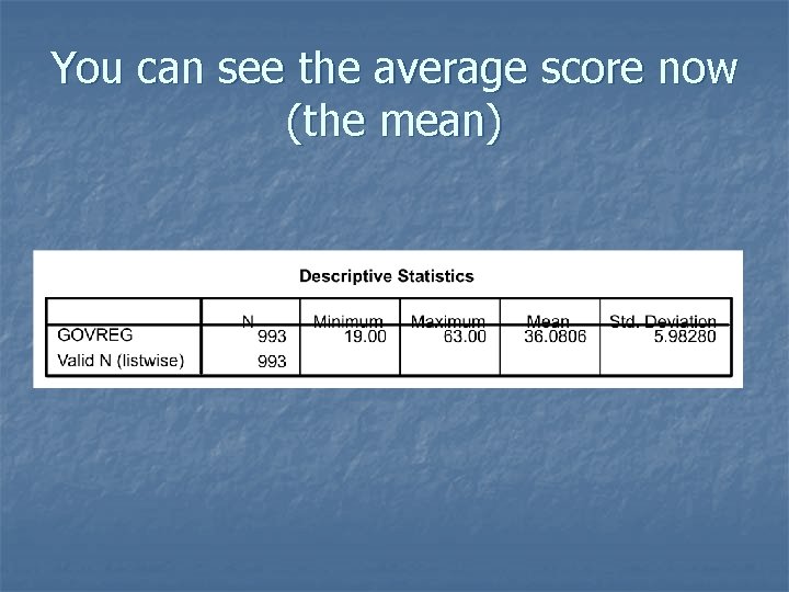 You can see the average score now (the mean) 
