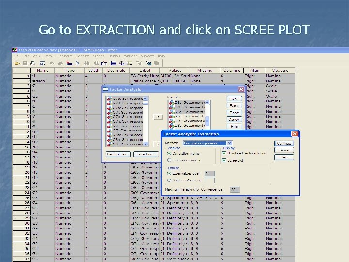 Go to EXTRACTION and click on SCREE PLOT 