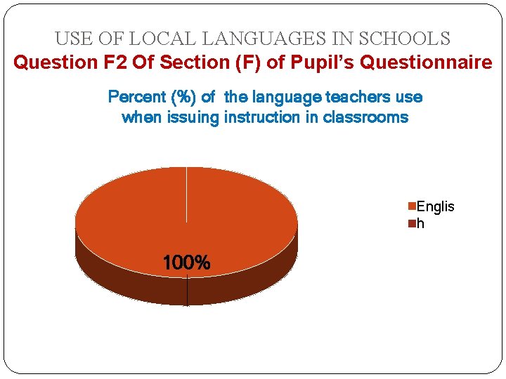 USE OF LOCAL LANGUAGES IN SCHOOLS Question F 2 Of Section (F) of Pupil’s