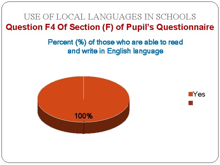 USE OF LOCAL LANGUAGES IN SCHOOLS Question F 4 Of Section (F) of Pupil’s