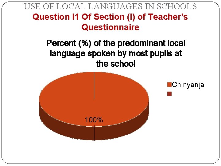USE OF LOCAL LANGUAGES IN SCHOOLS Question I 1 Of Section (I) of Teacher’s