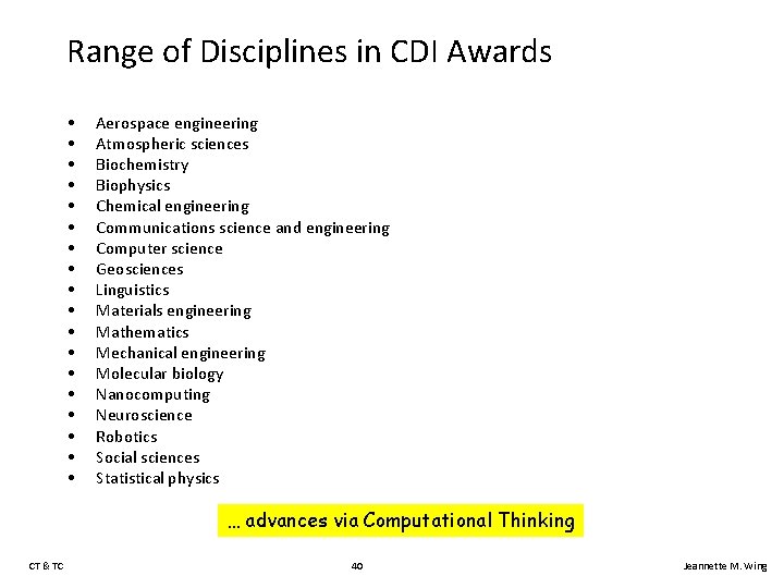 Range of Disciplines in CDI Awards • • • • • Aerospace engineering Atmospheric