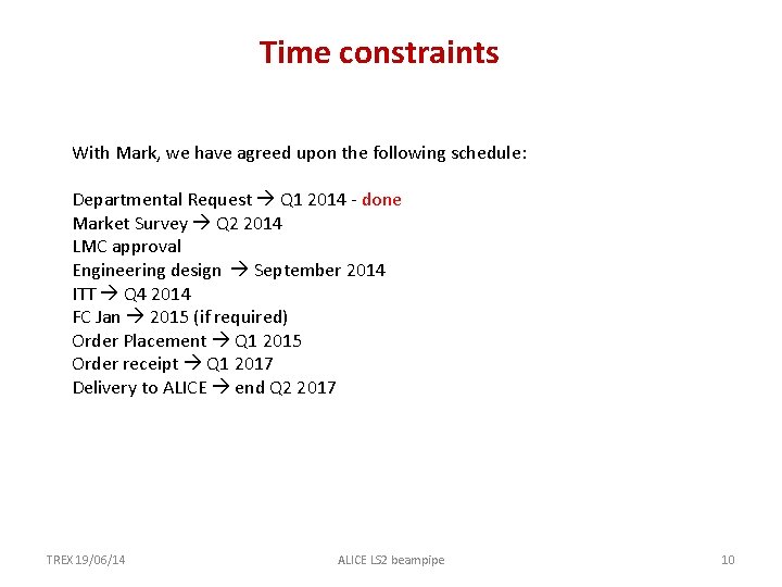 Time constraints With Mark, we have agreed upon the following schedule: Departmental Request Q
