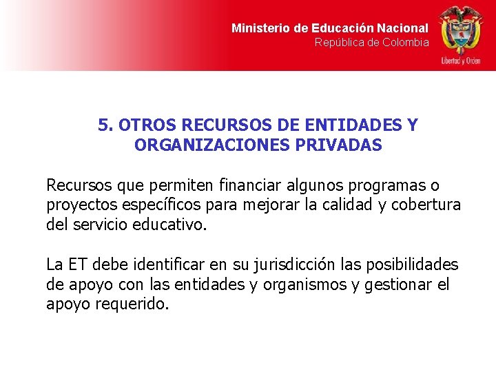 Ministerio de Educación Nacional República de Colombia 5. OTROS RECURSOS DE ENTIDADES Y ORGANIZACIONES