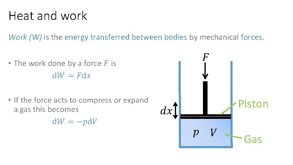 Heat and work Work (W) is the energy transferred between bodies by mechanical forces.