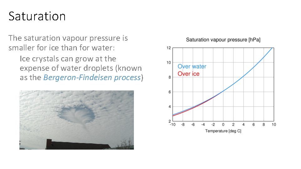 Saturation The saturation vapour pressure is smaller for ice than for water: Ice crystals