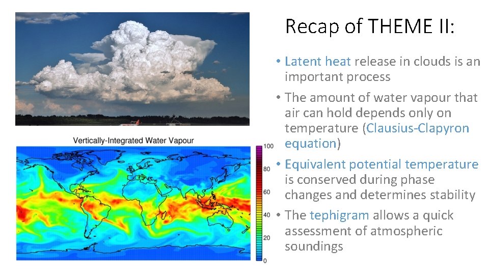 Recap of THEME II: • Latent heat release in clouds is an important process