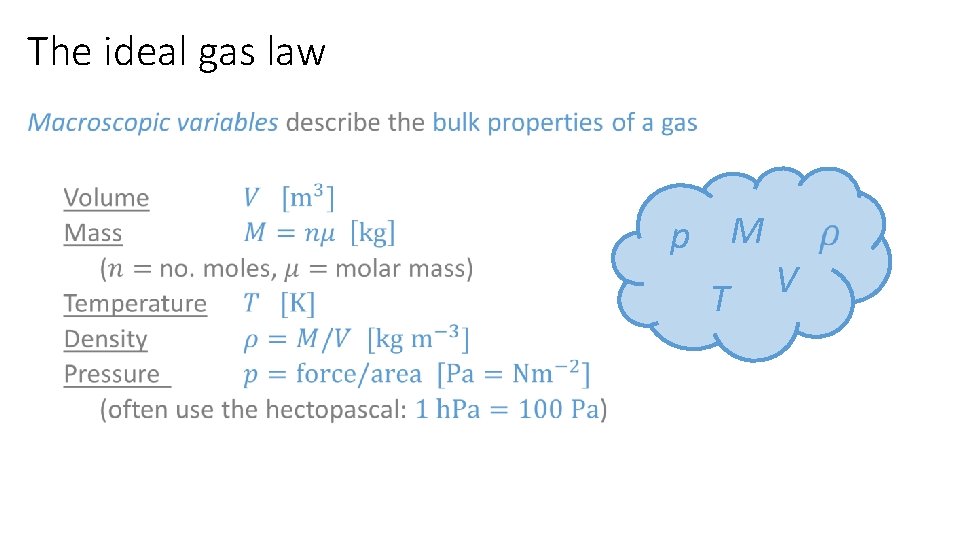 The ideal gas law • p M T V 