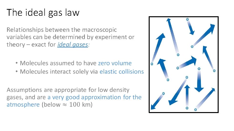 The ideal gas law Relationships between the macroscopic variables can be determined by experiment